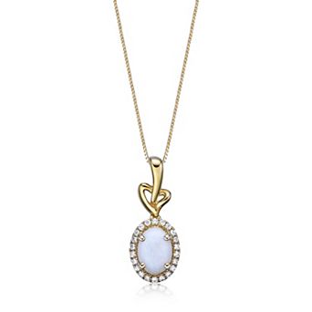 Gemminded 10k Gold 1/8 Carat T.W. Diamond & Opal Pendant Necklace