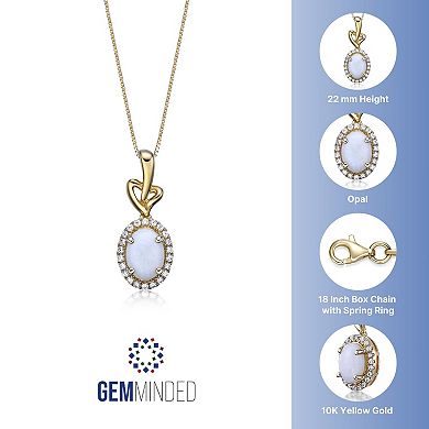 Gemminded 10k Gold 1/8 Carat T.W. Diamond & Opal Pendant Necklace