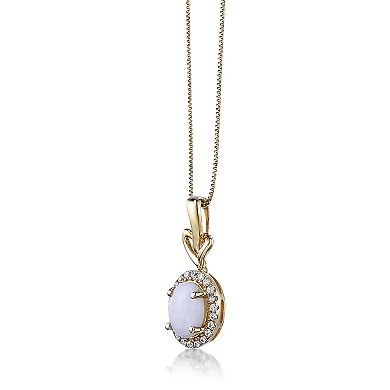 Gemminded 10k Gold 1/8 Carat T.W. Diamond & Opal Pendant Necklace