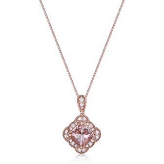 Gemminded 10k Rose Gold 1/6 Carat T.W. Diamond & Morganite Pendant Necklace