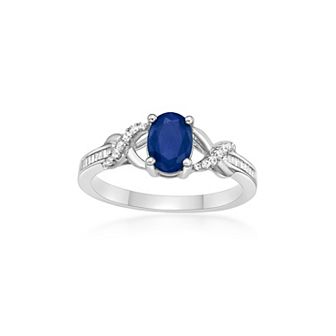 Gemminded 10k White Gold Oval Sapphire & 1/5 Carat T.W. Diamond Crossover Ring