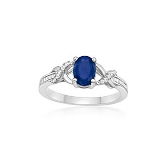 Gemminded 10k White Gold Oval Sapphire & 1/5 Carat T.W. Diamond Crossover Ring