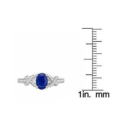Gemminded 10k White Gold Oval Sapphire & 1/5 Carat T.W. Diamond Crossover Ring
