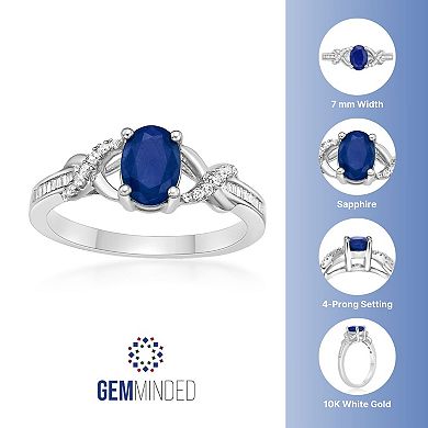 Gemminded 10k White Gold Oval Sapphire & 1/5 Carat T.W. Diamond Crossover Ring
