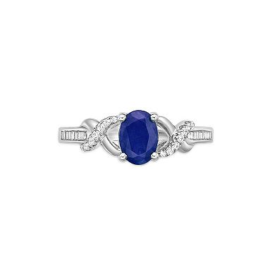 Gemminded 10k White Gold Oval Sapphire & 1/5 Carat T.W. Diamond Crossover Ring