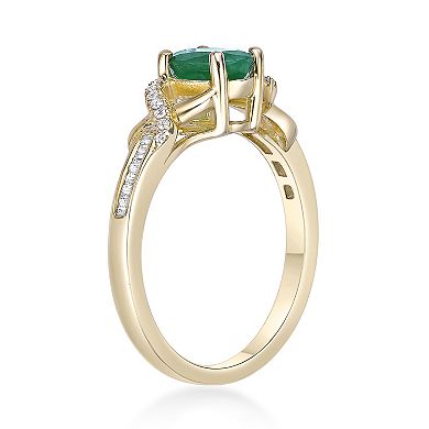 Gemminded 10k Gold 1/5 Carat T.W. Diamond & Emerald Ring