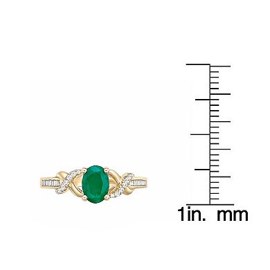 Gemminded 10k Gold 1/5 Carat T.W. Diamond & Emerald Ring