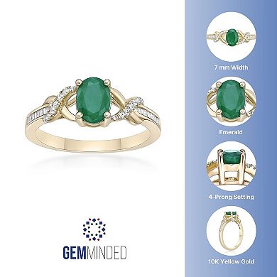Gemminded 10k Gold 1/5 Carat T.W. Diamond & Emerald Ring
