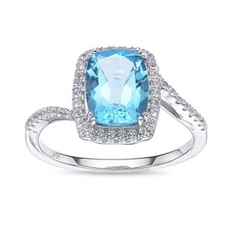 Gemminded 10k White Gold Blue Topaz & Lab-Created White Sapphire Ring