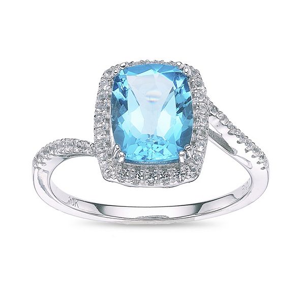Gemminded 10k White Gold Blue Topaz & Lab-Created White Sapphire Ring