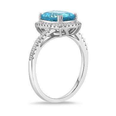 Gemminded 10k White Gold Blue Topaz & Lab-Created White Sapphire Ring