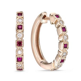 Gemminded 10k Gold-Plated Ruby & Diamond Accent Hoop Earrings