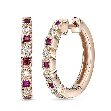 Gemminded 10k Gold-Plated Ruby & Diamond Accent Hoop Earrings