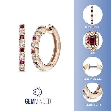Gemminded 10k Gold-Plated Ruby & Diamond Accent Hoop Earrings