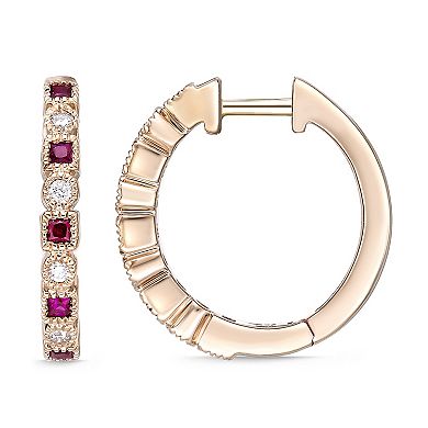 Gemminded 10k Gold-Plated Ruby & Diamond Accent Hoop Earrings