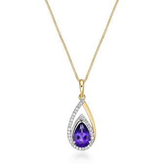 Gemminded 10k Gold 1/6 Carat T.W. Diamond & Amethyst Pendant Necklace