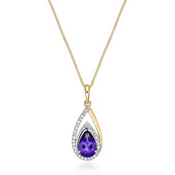 Gemminded 10k Gold 1/6 Carat T.W. Diamond & Amethyst Pendant Necklace