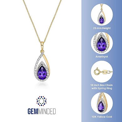 Gemminded 10k Gold 1/6 Carat T.W. Diamond & Amethyst Pendant Necklace
