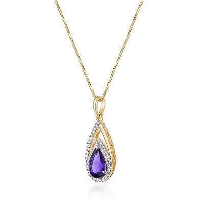 Gemminded 10k Gold 1/6 Carat T.W. Diamond & Amethyst Pendant Necklace