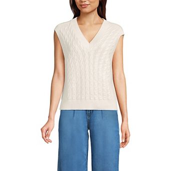 Women's Lands' End Drifter Modern Cable V-Neck Vest Sweater