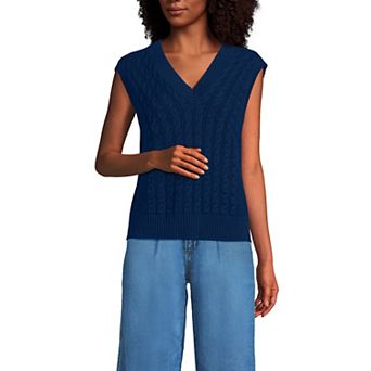 Women's Lands' End Drifter Modern Cable V-Neck Vest Sweater