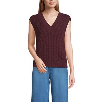 Women's Lands' End Drifter Modern Cable V-Neck Vest Sweater