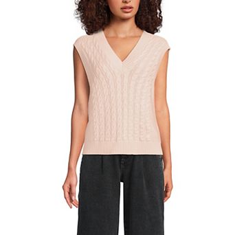 Women's Lands' End Drifter Modern Cable V-Neck Vest Sweater