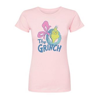 Juniors' Dr. Seuss The Grinch Wreath Fitted Christmas Graphic Tee