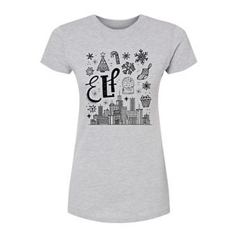 Juniors' Elf Icon Doodles Fitted Christmas Graphic Tee