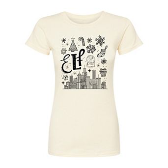 Juniors' Elf Icon Doodles Fitted Christmas Graphic Tee