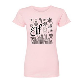 Juniors' Elf Icon Doodles Fitted Christmas Graphic Tee