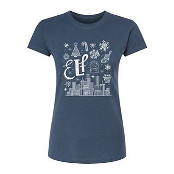 Juniors' Elf Icon Doodles Fitted Christmas Graphic Tee