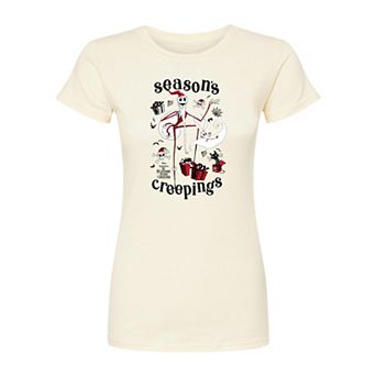 Juniors' Disney's The Nightmare Before Christmas Season's Creepings Fitted Graphic Tee