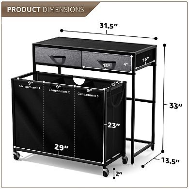 Sorbus Dresser with 3 Section Laundry Hamper and 2 Drawers for Laundry Room Organization