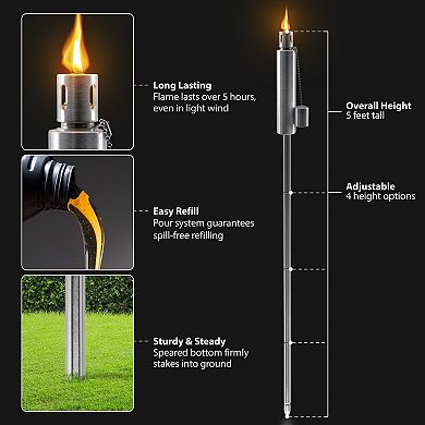Sorbus 5 ft Set of 2 Stainless Oil Burning Barrel Shape Steel Torch