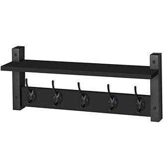 Sorbus 24 Inch Floating Wall Shelf with 5 Heavy Duty Hooks