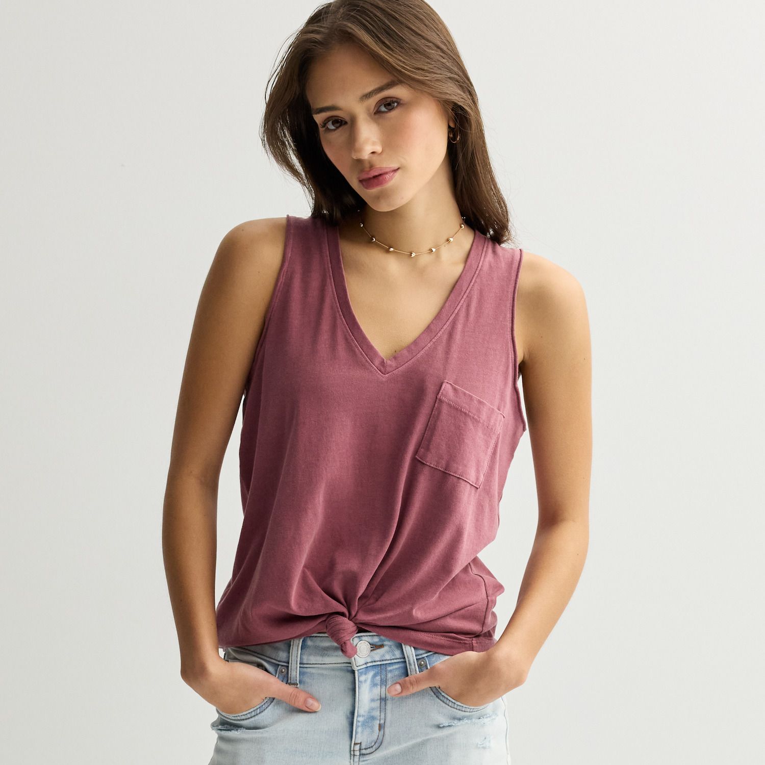 Женский топ SO V-Neck Pocket Tank, цвет: Винный — фото 1