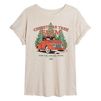 Juniors' Ford Christmas Tree Farm 1949 F3 Oversized Tee
