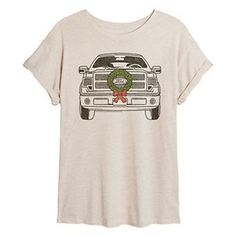 Juniors' Ford F150 With Wreath Oversized Tee