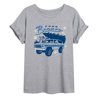 Juniors' Ford Bronco Christmas Tree Winter Oversized Tee