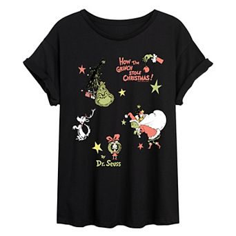 Juniors' Dr. Seuss How The Grinch Stole Christmas Oversized Tee