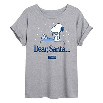 Juniors' Peanuts Snoopy Dear Santa Oversized Tee