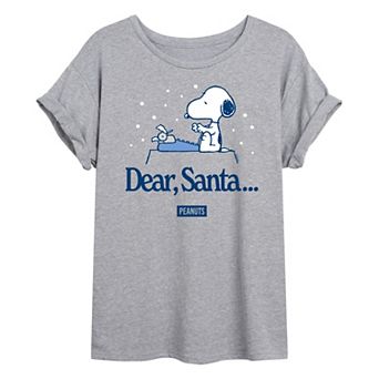 Juniors' Peanuts Snoopy Dear Santa Oversized Tee