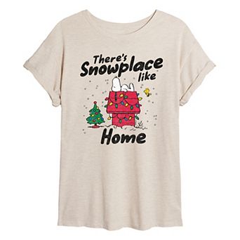 Juniors' Peanuts There's Snowplace Like Home Oversized Tee