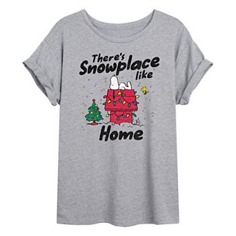 Juniors' Peanuts There's Snowplace Like Home Oversized Tee
