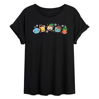 Juniors' Pokemon Group Christmas Oversized Tee