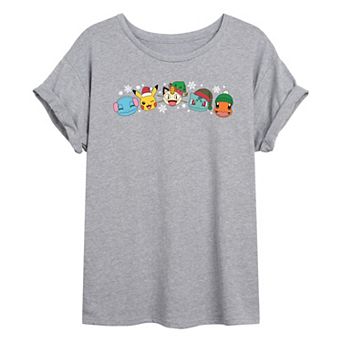 Juniors' Pokemon Group Christmas Oversized Tee