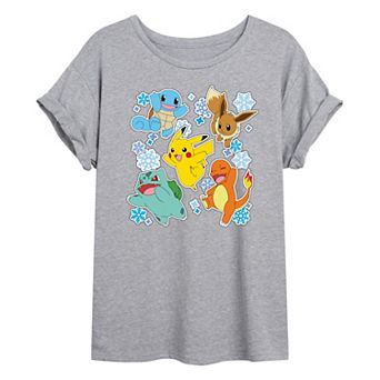 Juniors' Pokemon Winter Stickers Oversized Tee