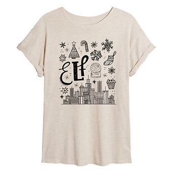 Juniors' Elf Icon Doodles Oversized Tee