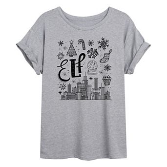 Juniors' Elf Icon Doodles Oversized Tee